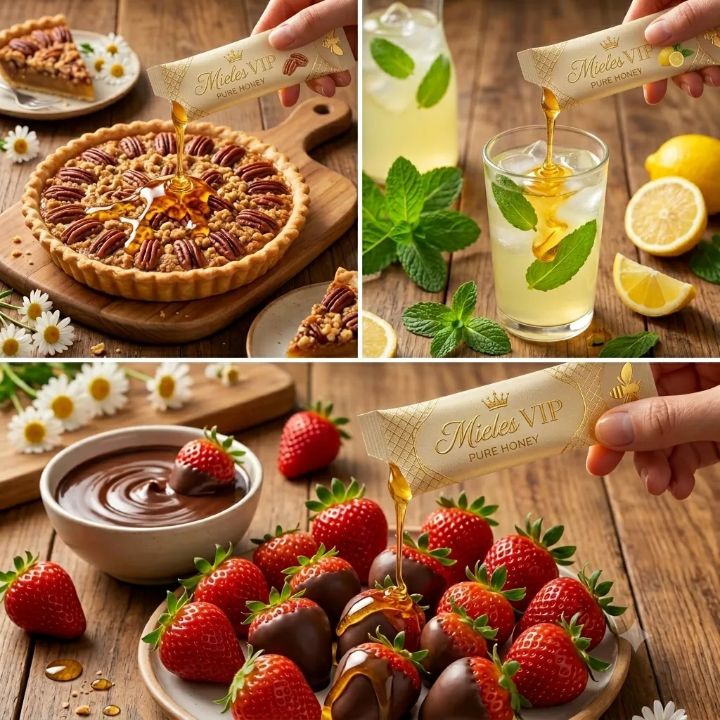 Maneras de disfrutar MIELES VIP: fresas, pay y limonada